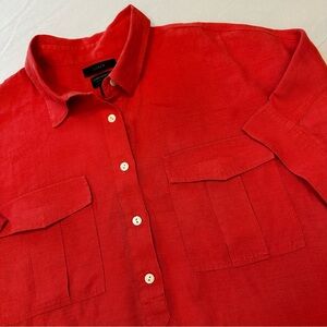 J. Crew x Baird McNutt 100 percent Irish Linen Red Women’s Blouse Size 14 Tall